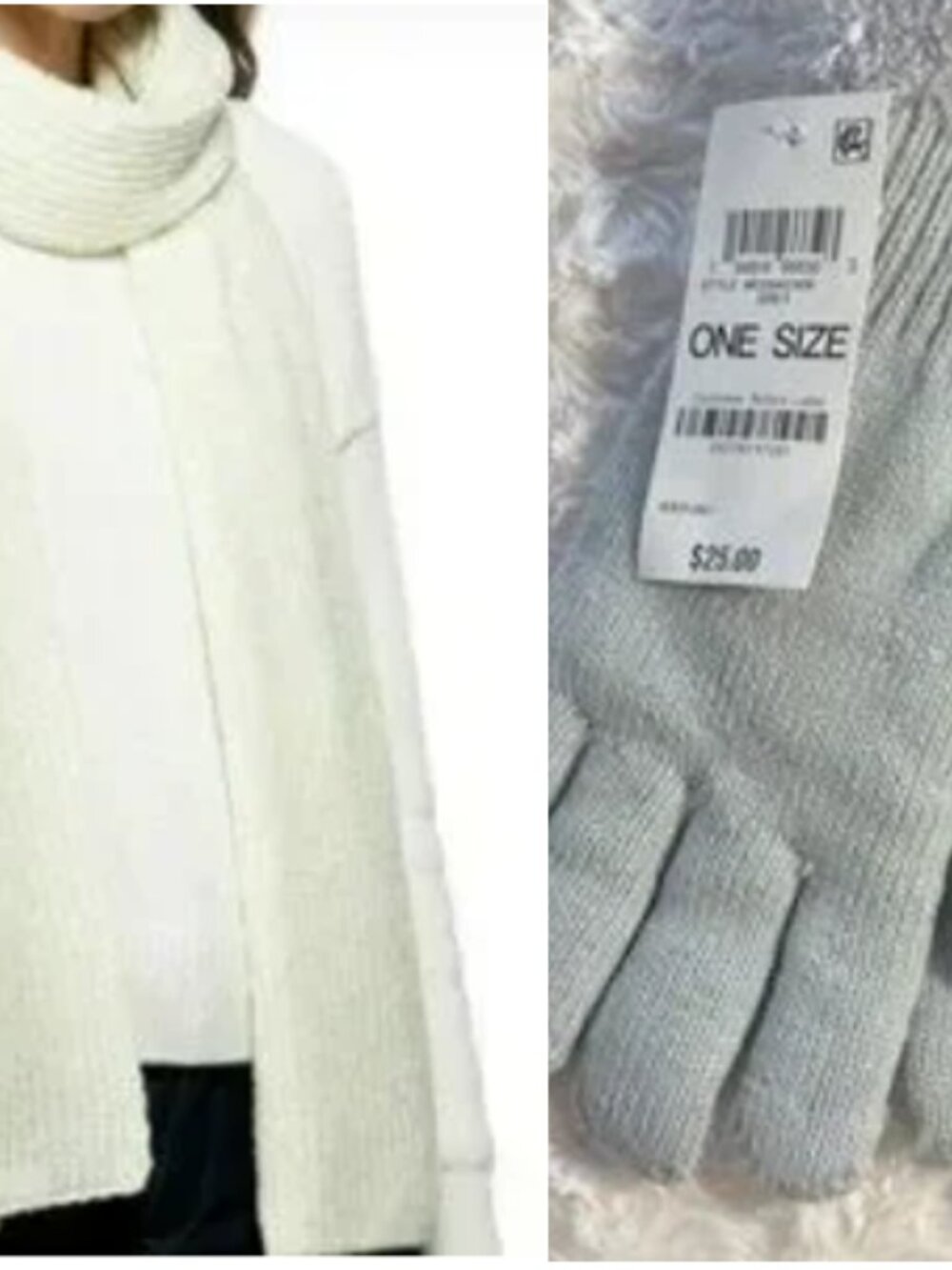 End of Season Winter Bundle - Sparkly Off-White Scarf and Gray Gloves